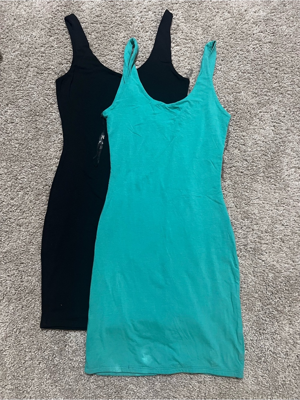 NWOT Fashion Nova Black & Teal Bodycon Mini Dress Duo